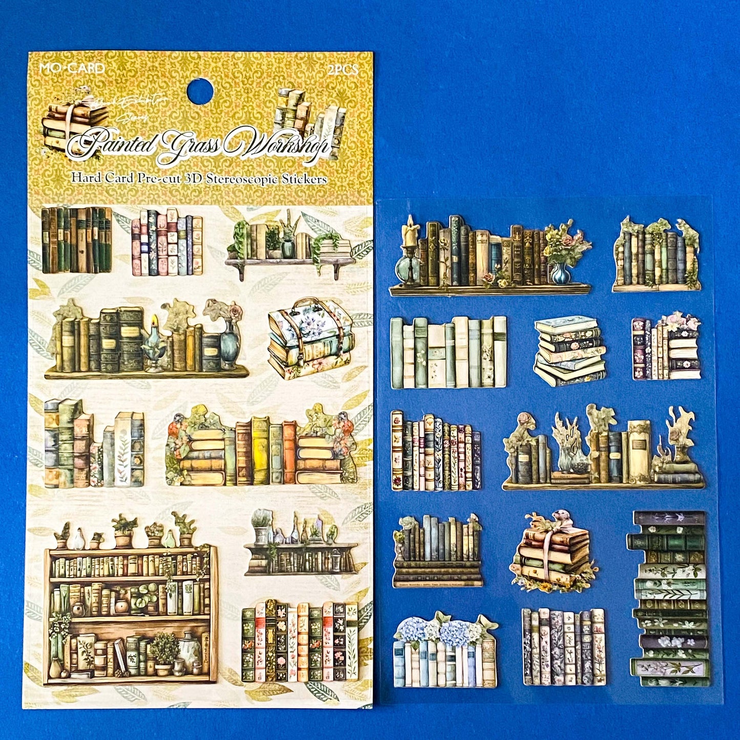 floral and botanical library stickers pack of 2 clear sheets with card die cuts of vintage book stacks and flowers