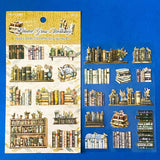 floral and botanical library stickers pack of 2 clear sheets with card die cuts of vintage book stacks and flowers