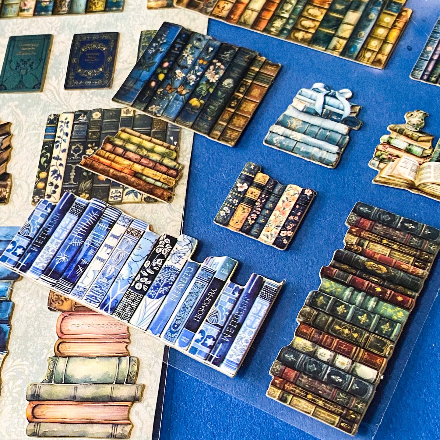 midnight library aesthetic sticker pack of 2 clear sheets and card 3d die cuts of book stacks and vintage bookshelf accessories