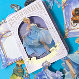 cinderella themed fairytale card sticker pack with blue gowns, pumpkin carriage, ornate mirror, magical storybook illustrations. Uk cute stationery.