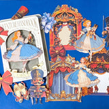the nutcracker ballet inspired fairytale card sticker pack with ballerinas, toy soldiers, theatre stage decorations and festive storybook illustrations. uk sticker shop