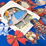 the nutcracker ballet inspired fairytale card sticker pack with ballerinas, toy soldiers, theatre stage decorations and festive storybook illustrations. uk sticker shop