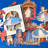 the nutcracker ballet inspired fairytale card sticker pack with ballerinas, toy soldiers, theatre stage decorations and festive storybook illustrations. uk sticker shop