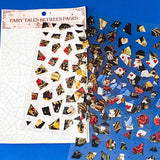 alice in wonderland inspired mosaic puzzle sticker craft kit with numbered template sheet and transparent PET sticker pieces revealing a whimsical tea party illustration