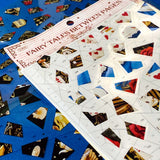 alice in wonderland inspired mosaic puzzle sticker craft kit with numbered template sheet and transparent PET sticker pieces revealing a whimsical tea party illustration