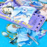 large Cinderella inspired clear PET sticker pack with dreamy blue princess illustrations, ornate mirrors, clocks, butterflies and fairytale carriage artwork