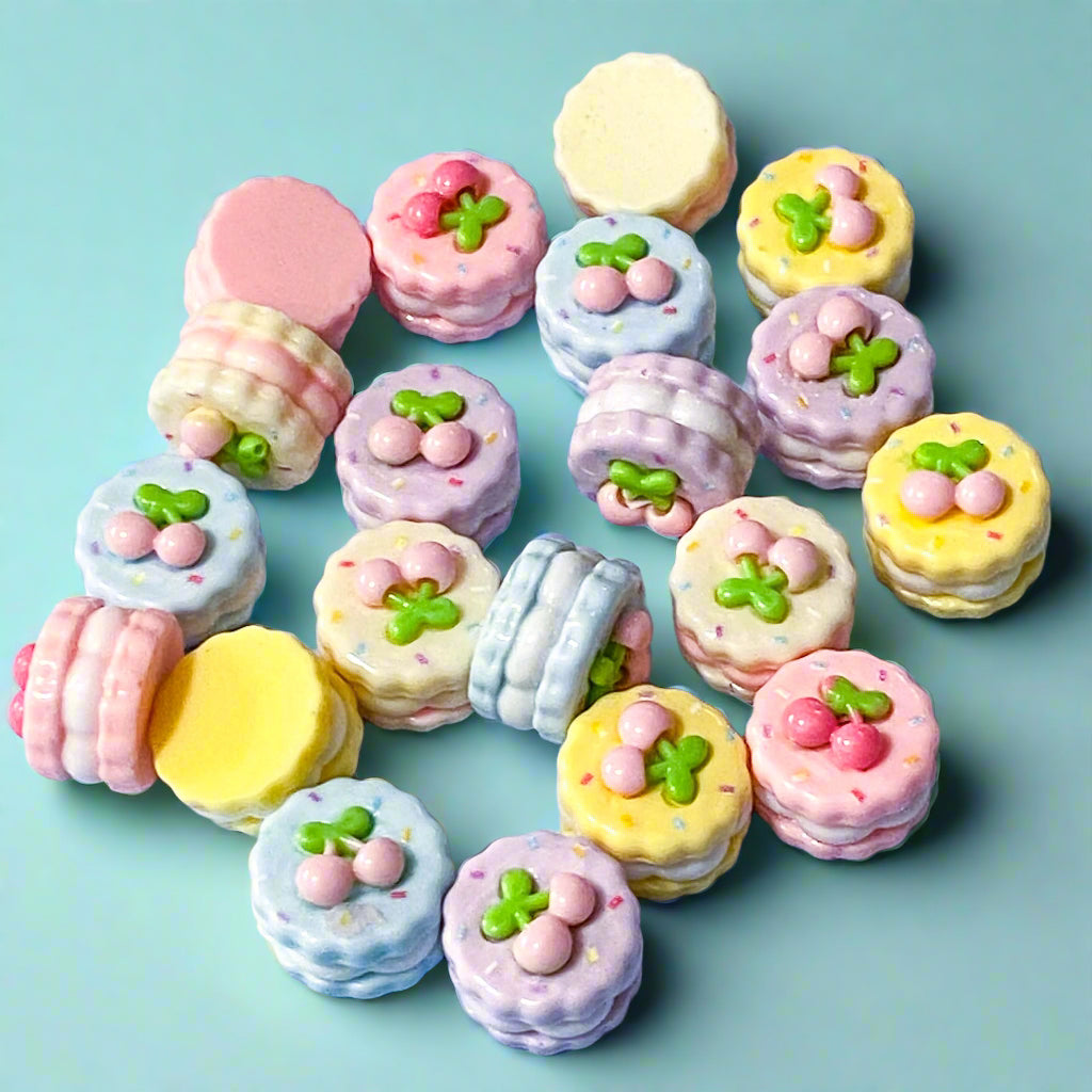 mini miniature food foods cake cakes biscuit biscuits kawaii cute uk resin resins pretty pink white cream yellow lilac blue fun embellishments cabochons craft supplies shop store cherry cherries fruit