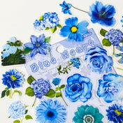 blue turquoise floral flower flowers sticker stickers flake flakes pack 60 pcs 60pcs uk cute kawaii stationery planner addict supplies shop store pretty colourful bloom blooms clear plastic pvc