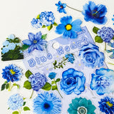blue turquoise floral flower flowers sticker stickers flake flakes pack 60 pcs 60pcs uk cute kawaii stationery planner addict supplies shop store pretty colourful bloom blooms clear plastic pvc