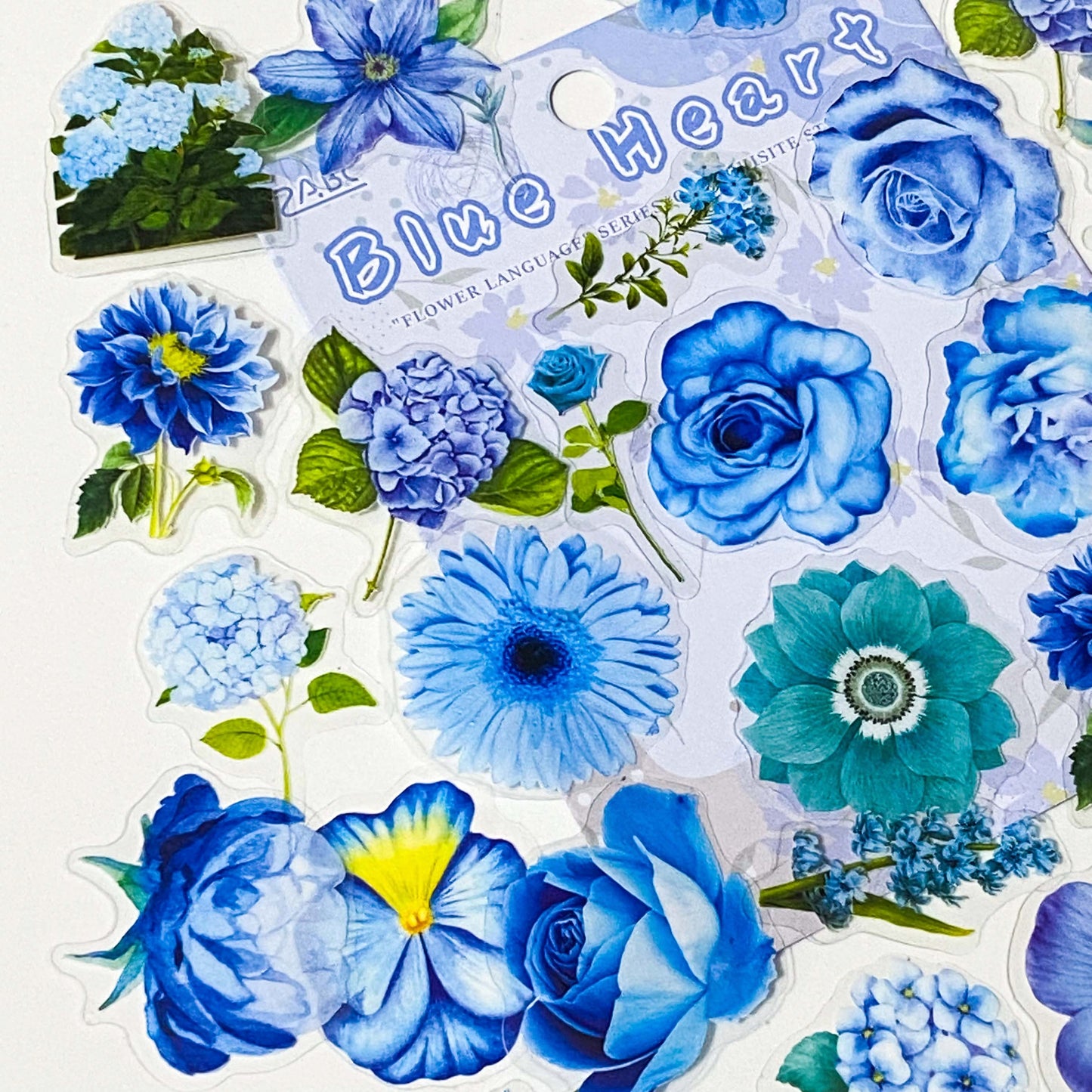 blue turquoise floral flower flowers sticker stickers flake flakes pack 60 pcs 60pcs uk cute kawaii stationery planner addict supplies shop store pretty colourful bloom blooms clear plastic pvc