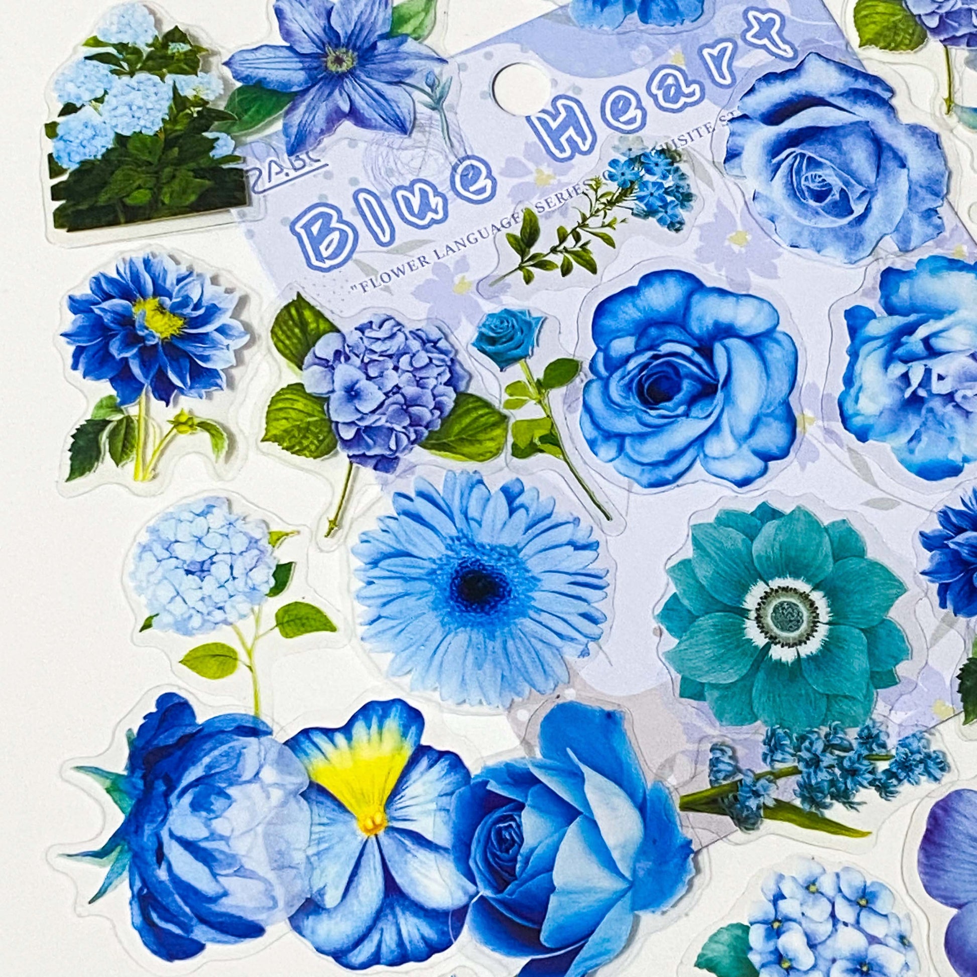 blue turquoise floral flower flowers sticker stickers flake flakes pack 60 pcs 60pcs uk cute kawaii stationery planner addict supplies shop store pretty colourful bloom blooms clear plastic pvc