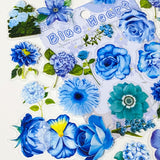 blue turquoise floral flower flowers sticker stickers flake flakes pack 60 pcs 60pcs uk cute kawaii stationery planner addict supplies shop store pretty colourful bloom blooms clear plastic pvc