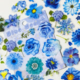 blue turquoise floral flower flowers sticker stickers flake flakes pack 60 pcs 60pcs uk cute kawaii stationery planner addict supplies shop store pretty colourful bloom blooms clear plastic pvc
