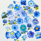 blue turquoise floral flower flowers sticker stickers flake flakes pack 60 pcs 60pcs uk cute kawaii stationery planner addict supplies shop store pretty colourful bloom blooms clear plastic pvc