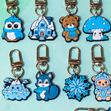 blue beige and white silicone keyring keyrings key clip clips large chunky gift gifts uk shop store stocking fillers filler winter cute kawaii bear snowflake owl owls squirrel mountain cocoa hot chocolate pine cone snowman fox foxes reindeer deer rabbit penguin penguins mushroom hedgehog animal animals christmas festive winter