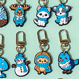 blue beige and white silicone keyring keyrings key clip clips large chunky gift gifts uk shop store stocking fillers filler winter cute kawaii bear snowflake owl owls squirrel mountain cocoa hot chocolate pine cone snowman fox foxes reindeer deer rabbit penguin penguins mushroom hedgehog animal animals christmas festive winter