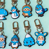blue beige and white silicone keyring keyrings key clip clips large chunky gift gifts uk shop store stocking fillers filler winter cute kawaii bear snowflake owl owls squirrel mountain cocoa hot chocolate pine cone snowman fox foxes reindeer deer rabbit penguin penguins mushroom hedgehog animal animals christmas festive winter