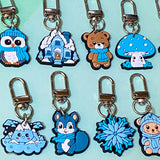 blue beige and white silicone keyring keyrings key clip clips large chunky gift gifts uk shop store stocking fillers filler winter cute kawaii bear snowflake owl owls squirrel mountain cocoa hot chocolate pine cone snowman fox foxes reindeer deer rabbit penguin penguins mushroom hedgehog animal animals christmas festive winter