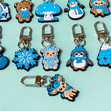 blue beige and white silicone keyring keyrings key clip clips large chunky gift gifts uk shop store stocking fillers filler winter cute kawaii bear snowflake owl owls squirrel mountain cocoa hot chocolate pine cone snowman fox foxes reindeer deer rabbit penguin penguins mushroom hedgehog animal animals christmas festive winter
