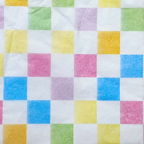 rainbow squares checked pattern tissue paper on white