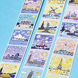 Decorative stickers with famous landmarks on a blue background