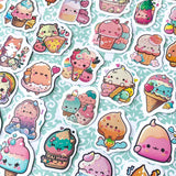 cute kawaii treats food drink ice cream cat cats animal animals uk stationery laptop sticker stickers small little vegetables fruit happy face faces gift gifts set pack pastel colours rain raindrop shop store