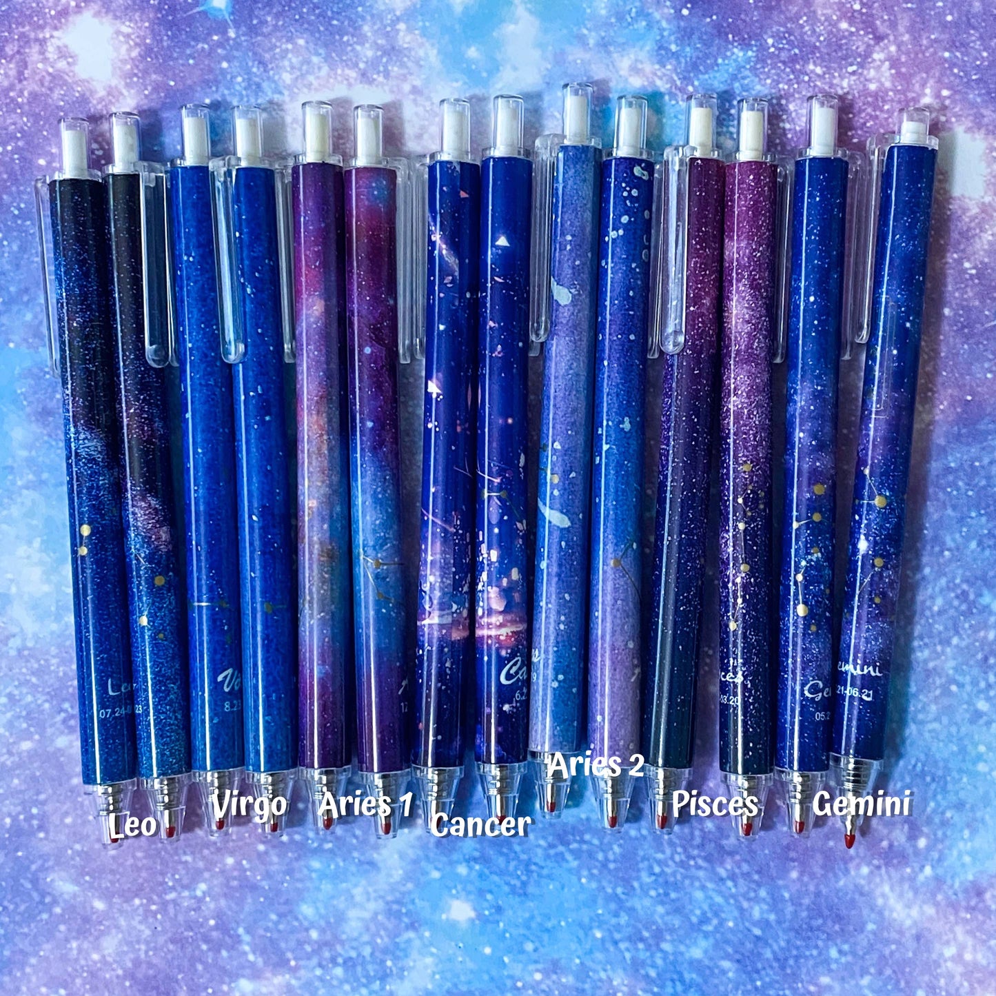 star sign signs constellation galaxy zodiac pen pens black gel ink click slim pretty kawaii cute stationery uk gift gifts planner addict shop store blue lilac red gold purple navy