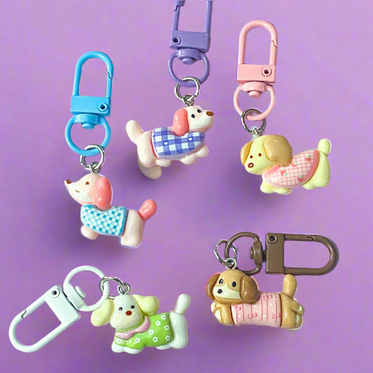 puppy dog dogs puppies cute kawaii resin keyring keychain clip clips bag charm charms uk gift gifts shop store sausage adorable bargain key ring metal