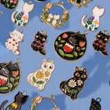 black and white cat cats kitty kitten kittens gold tone metal enamel charm charms pendant pendants hoop rhinestone rhinestones floral flower flowers sleeping heart hearts uk cute kawaii craft supplies shop store