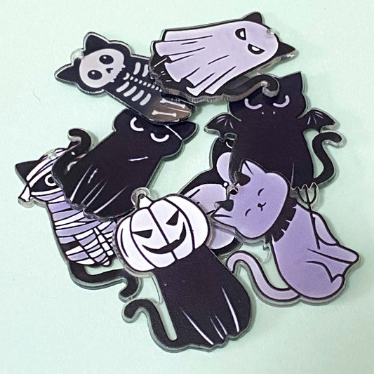 black and white cat cats jumbo very large charm charms pendant pendants acrylic cute kawaii halloween spooky craft supplies shop uk store mummy skeleton bat ghost pumpkin