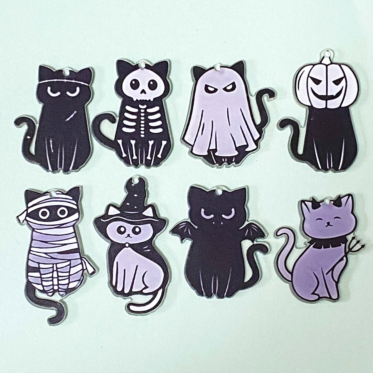 black and white cat cats jumbo very large charm charms pendant pendants acrylic cute kawaii halloween spooky craft supplies shop uk store mummy skeleton bat ghost pumpkin witch devil
