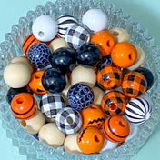 halloween spooky large jumbo big 15mm 16mm wooden wood bead beads orange black white spiders web pumpkin striped stripy patterned plain natural large hole cute kawaii craft supplies shop store jewellery making crafts beading beaded pen pens make your own