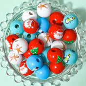 round wood wooden 15mm 16mm large jumbo big bead beads Christmas festive cute kawaii uk craft supplies jewellery making ed white blue santa claus father christmas tree trees snowman snowmen penguin gingerbread man