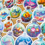 ocean animal sea creatures wishing magic bottle bottles jars laptop sticker stickers set glossy big large stationery uk cute kawaii blue turquoise whale dolphin octopus lizard seal otter shark eel