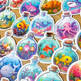 ocean animal sea creatures wishing magic bottle bottles jars laptop sticker stickers set glossy big large stationery uk cute kawaii blue turquoise whale dolphin octopus lizard seal otter shark eel