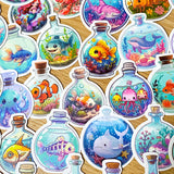 ocean animal sea creatures wishing magic bottle bottles jars laptop sticker stickers set glossy big large stationery uk cute kawaii blue turquoise whale dolphin octopus lizard seal otter shark eel