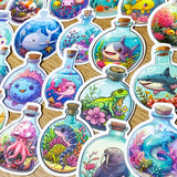 ocean animal sea creatures wishing magic bottle bottles jars laptop sticker stickers set glossy big large stationery uk cute kawaii blue turquoise whale dolphin octopus lizard seal otter shark eel