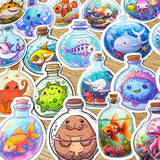 ocean animal sea creatures wishing magic bottle bottles jars laptop sticker stickers set glossy big large stationery uk cute kawaii blue turquoise whale dolphin octopus lizard seal otter shark eel