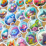 ocean animal sea creatures wishing magic bottle bottles jars laptop sticker stickers set glossy big large stationery uk cute kawaii blue turquoise whale dolphin octopus lizard seal otter shark eel