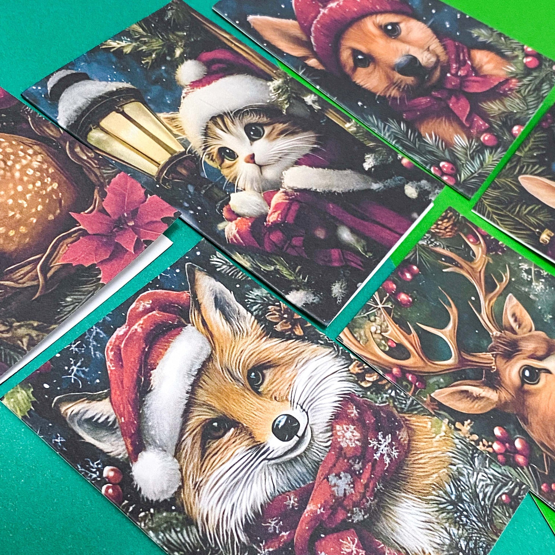 christmas animal animals woodland festive blank greetings card cards uk cute kawaii envelope kraft brown envelopes kitten kittens puppy dog dogs deer baby stag rabbit bunny fox foxes matte cards stationery shop store