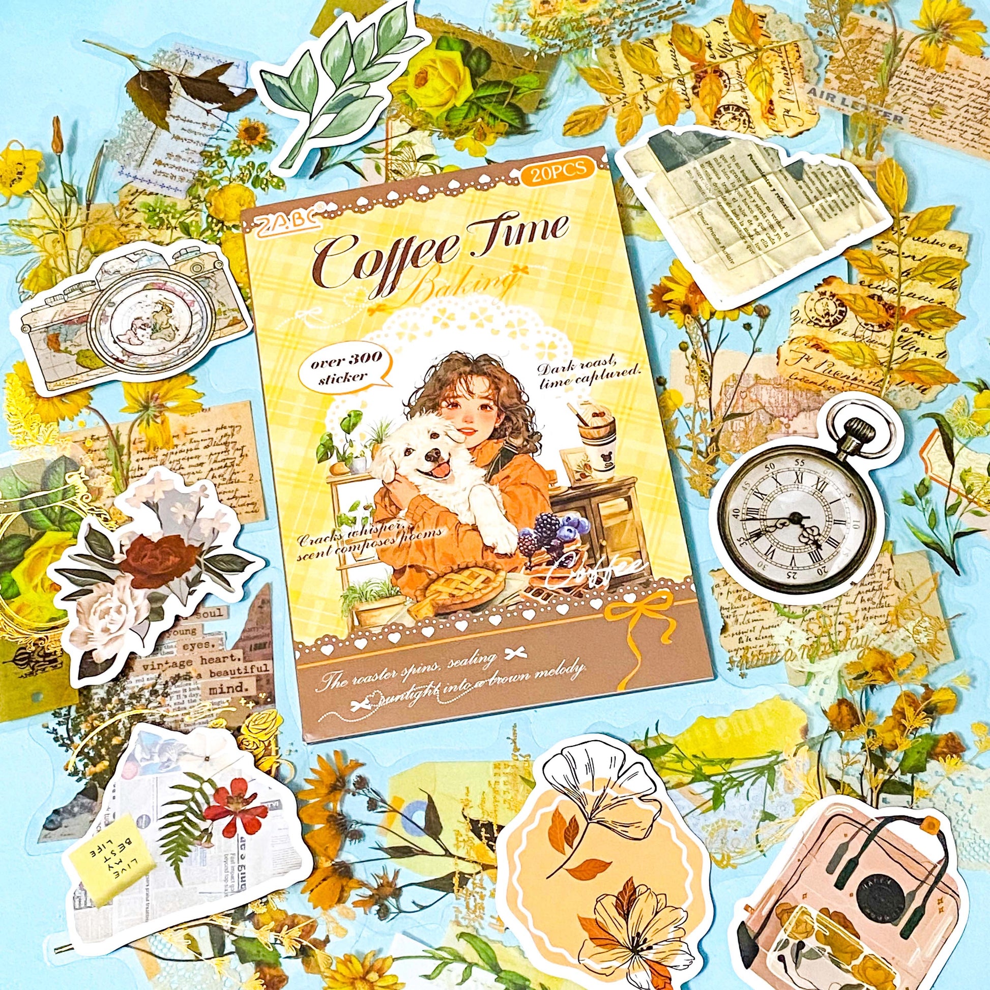 vintage sticker bundle for junk journals with botanical clear stickers, collage elements and layered journal aesthetic