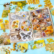 vintage sticker bundle for junk journals with botanical clear stickers, collage elements and layered journal aesthetic