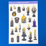 Sheet of botanical candles stickers on a blue background