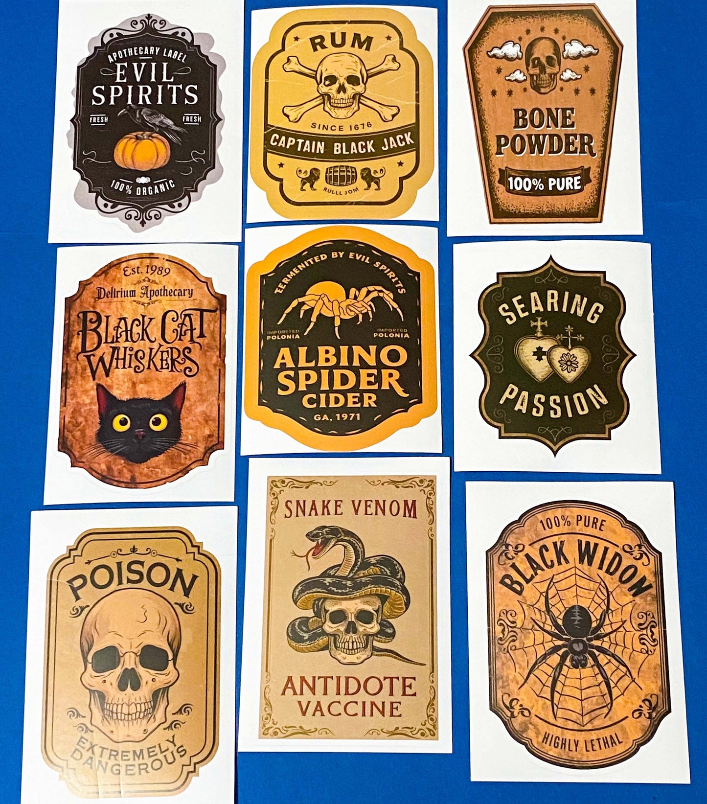WITCHY APOTHECARY SET (7 sheets)- Large Vintage Poison Labels, Gothic Halloween Stickers, Scrapbooking & Journalling