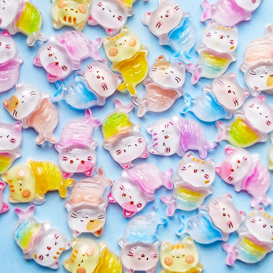 cat mermaid resin acrylic flatback flat back fb fbs embellishment small mini tiny little 10mm tail ocean sea theme cats kitty kittens uk cute kawaii craft supplies shop store pretty white kitty