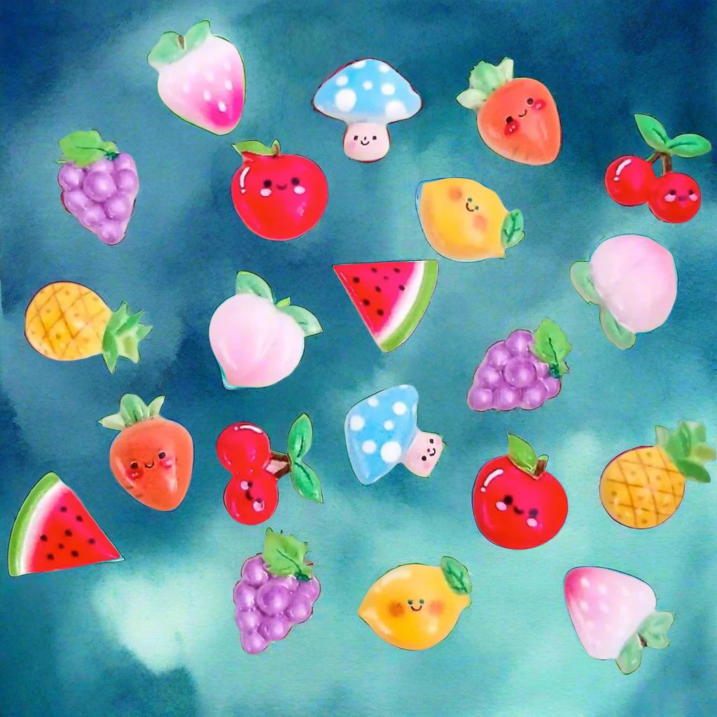mini small tiny embellishments flatback flat back backs fb fbs acrylic small fruit fruits strawberries apple grape lemon pineapple mushroom peach watermelon uk cute kawaii craft supplies shop store