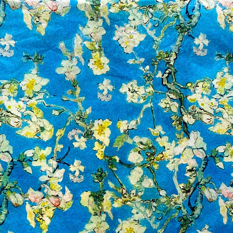 turquoise sky and cream spring blossoms tissue paper sheets, pack of 3 fine wrapping paper. blue and creamy flowers.. uk packaging supplies. 