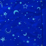 deep rich blue tissue paper sheets with silver stars and moons in a celestial theme. pretty packaging supplies uk. star and moon design gift wrap.