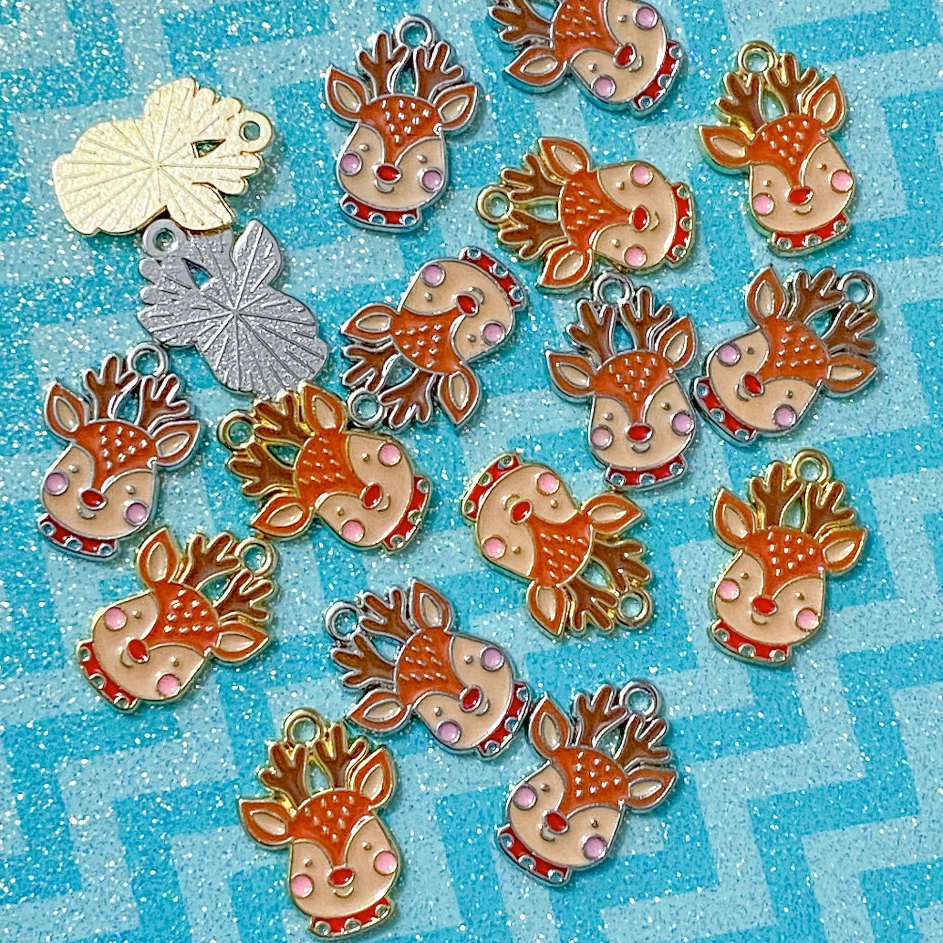 reindeer deer rudolph christmas festive enamel enamelled metal charm charms pendant pendants uk cute kawaii silver tone gold pretty fun shop shops store craft supplies crafts brown red happy