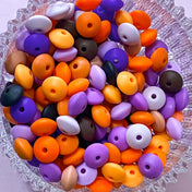 halloween spooky spacer beads bundle of 20 12mm bean beans abacus bead colour themed bundle orange purple black beige lilac uk cute kawaii craft supplies shop store pretty jewellery making spacers